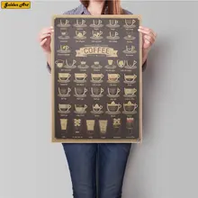 Colección tipo café papel kraft clásico póster decoración del hogar estilo Retro impresión cuadro adhesivo para pared para café 51x35cm