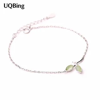 

925 Sterling Silver Bracelets Pure Sterling Silver 925 Leaves Cat's Eye Stone Bracelets Jewelry Pulseras Pulseira