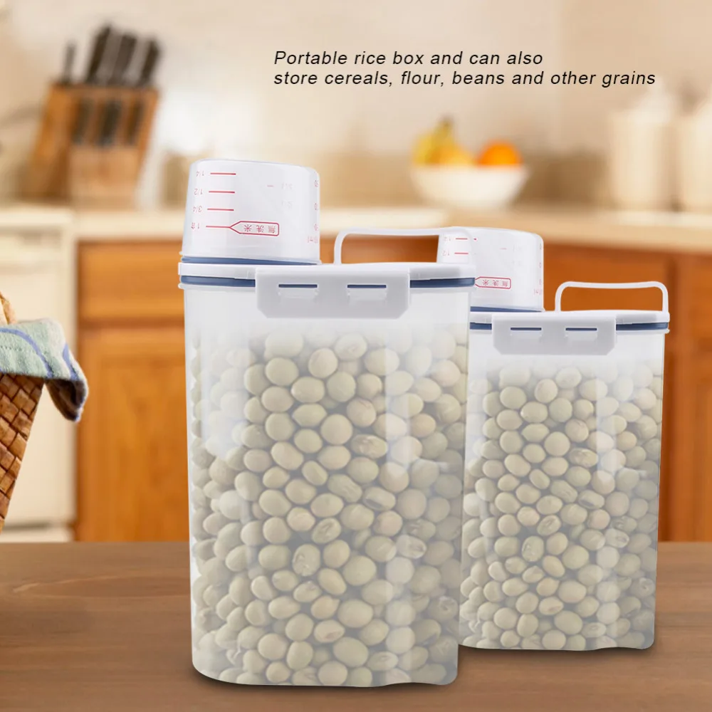 2L Portable Rice Storage Bin Kitchen Plastic Cereal Grain Bean Dry Food