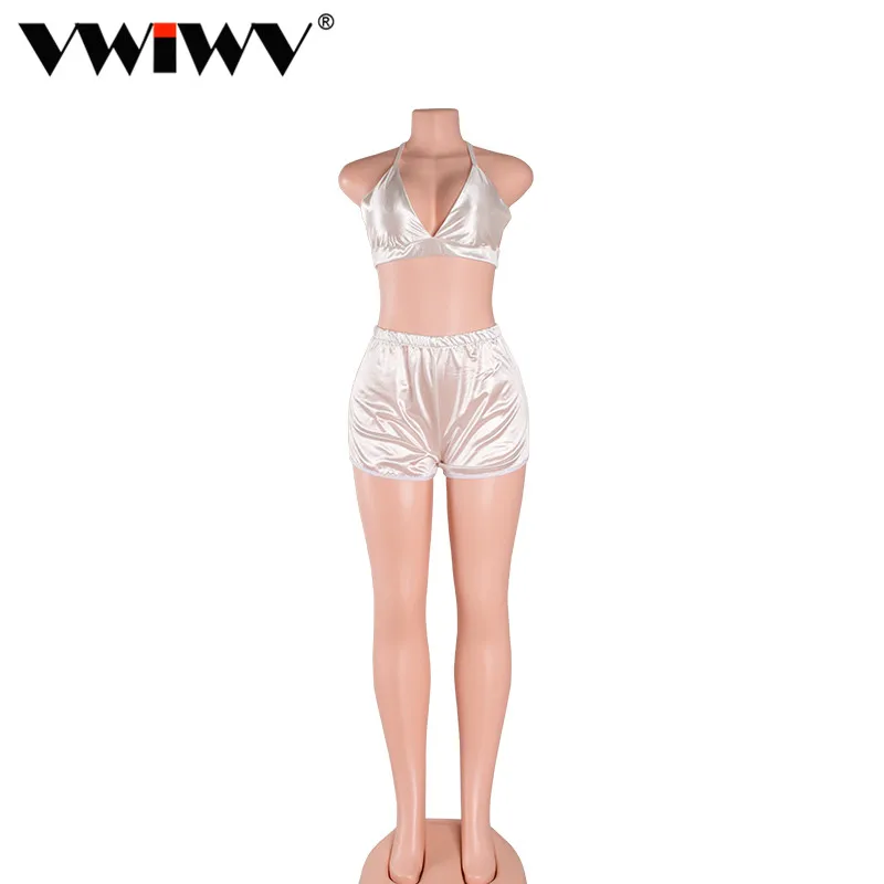 2018 Summer New Brand Women Sexy Deep V Bra Tops and Boxer Pants Sets Women Night Club party Satin Tracksuits Two Pieces Sets