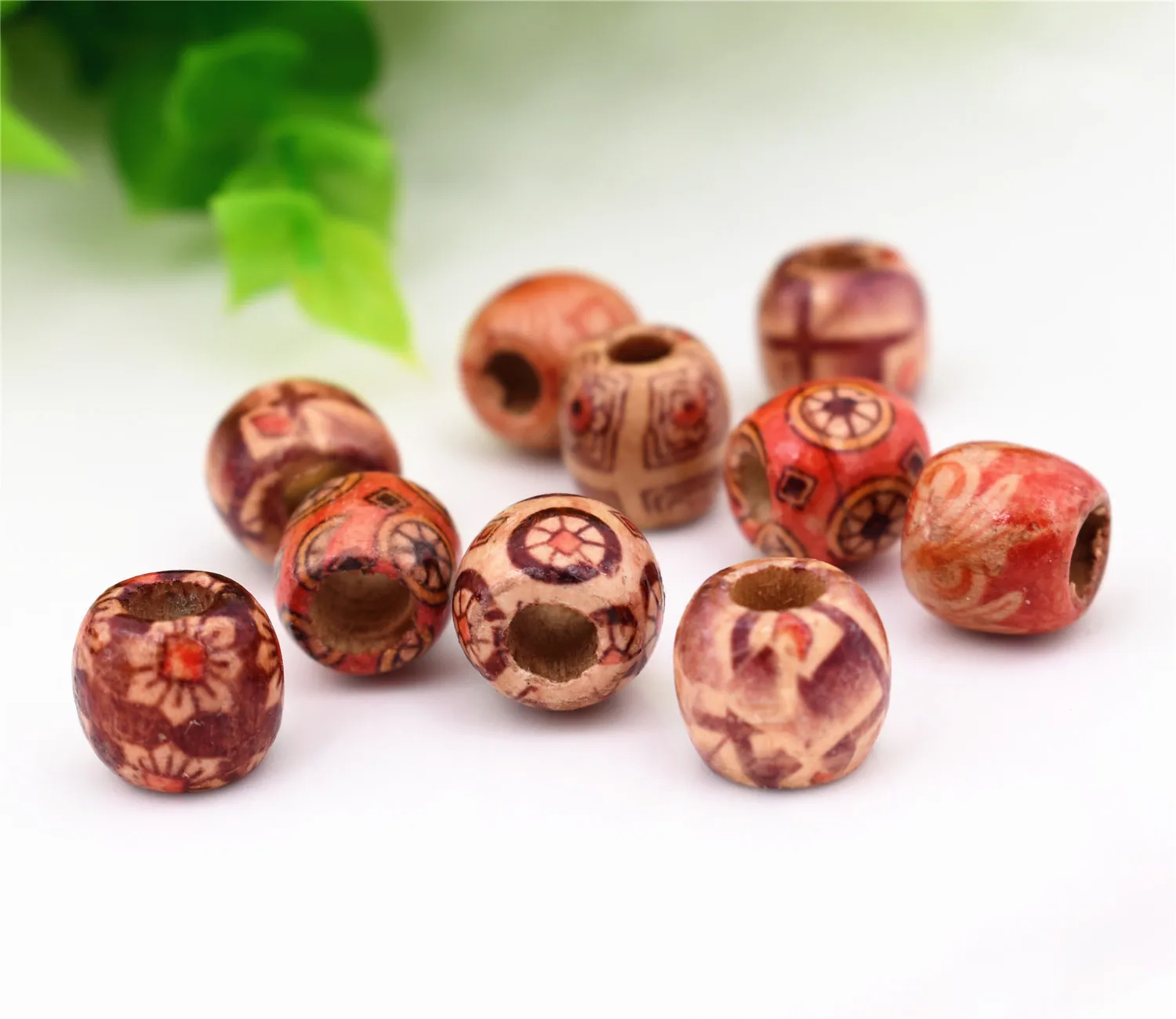 

50pcs/lot 12mm Mixed Large Hole Printed Wooden Beads Making DIY Bracelet Necklace Loose Beads Jewelry Accessories