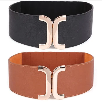

Women's Buckle Women's Waistbands Elastic Wide Belt Gold Buckle Cummerbund Female Strap Dress Decoration Gifts