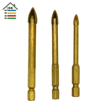 3pcs Cross Head Spear Point Titanium Coated Glass Drill Bits Set 6/8/10mm with Hex Shank for Ceramic Tile Marble Mirror&Glass