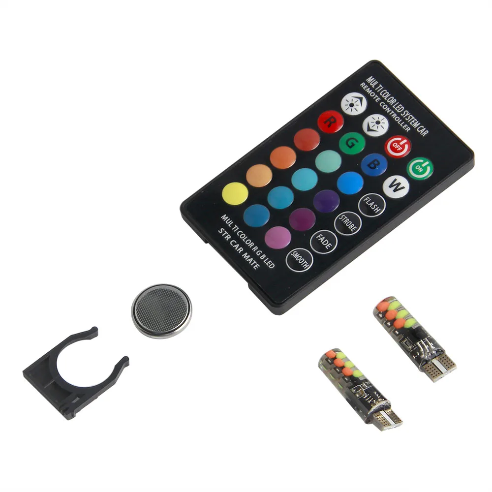 2 шт. T10 W5W COB Автомобильные светодиодные лампы RGB с пультом дистанционного