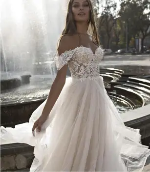 

High quality A Line Wedding Dress Sweetheart Lace Tulle vestido de noiva Custom made Off the Shoulder robe de mariee