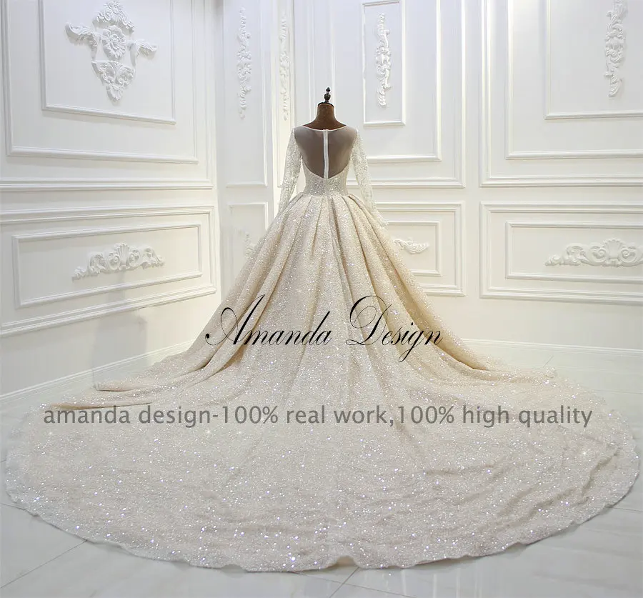 Amanda Design brautkleider hochzeitskleid блестящее свадебное платье с длинным рукавом