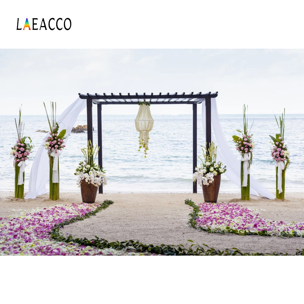 Laeacco фон для фотосъемки с изображением морского пляжа и цветов свадебной