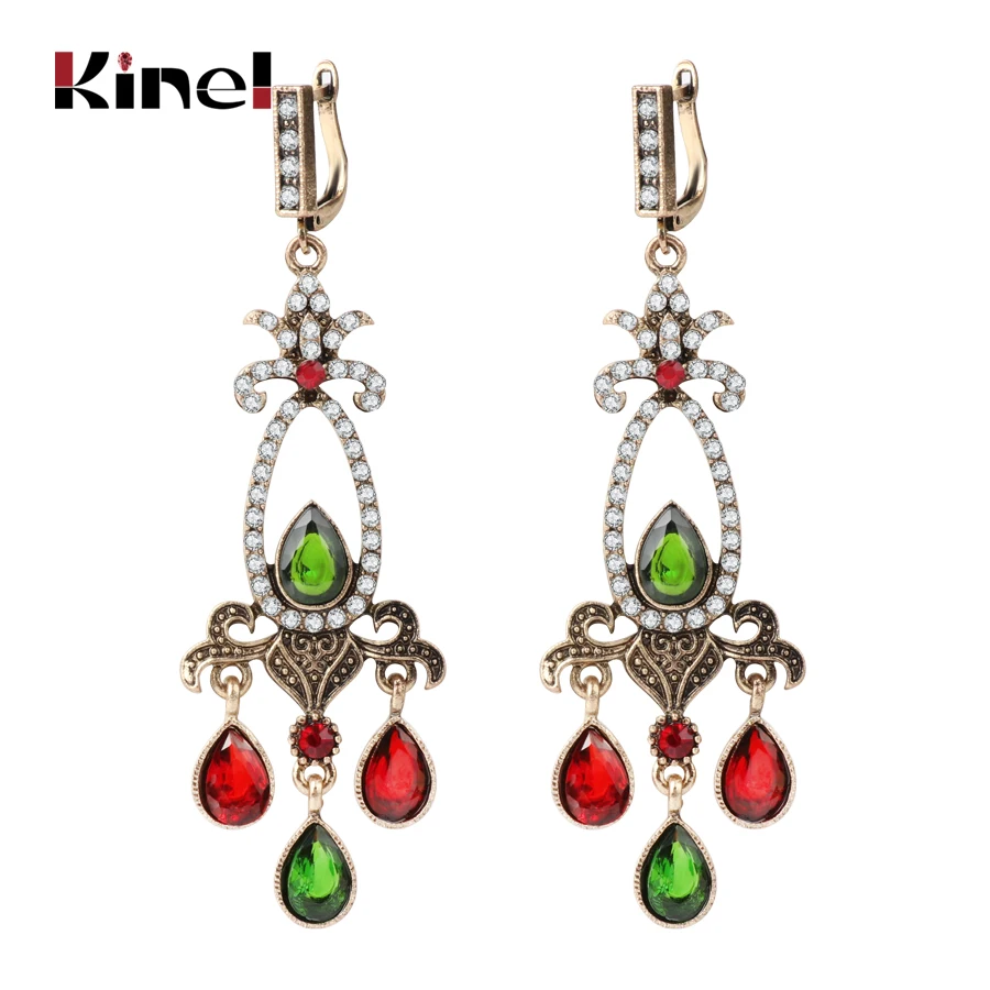 

Kinel Drop Shipping Turkey Drop Earrings For Women Fashion Dubai Gold White Crystal Antique Earrings Vintage Wedding Jewelry