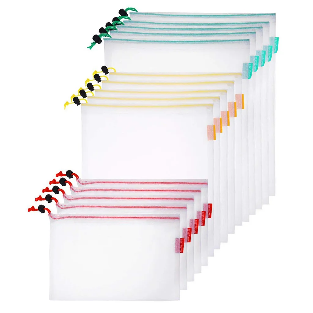 المنزل حقيبة التخزين 15 قطعة قابلة لإعادة الاستخدام شبكة المنتج حقيبة قابل للغسل حقيبة صديقة للبيئة لتخزين الفواكه و الخضروات L0429