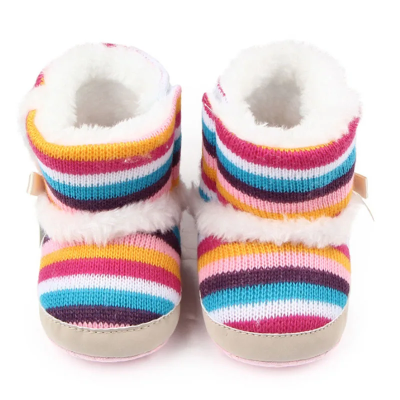 Хорошие зимние теплые радужные полосы плюс бархатная обувь для маленьких девочек импортные товары вязаные сапоги Kawaii 48