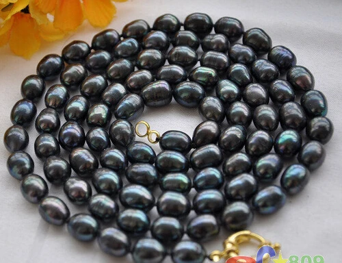 

FREE SHIPPING45" 13mm black rice freshwater cultured pearl necklace p3524