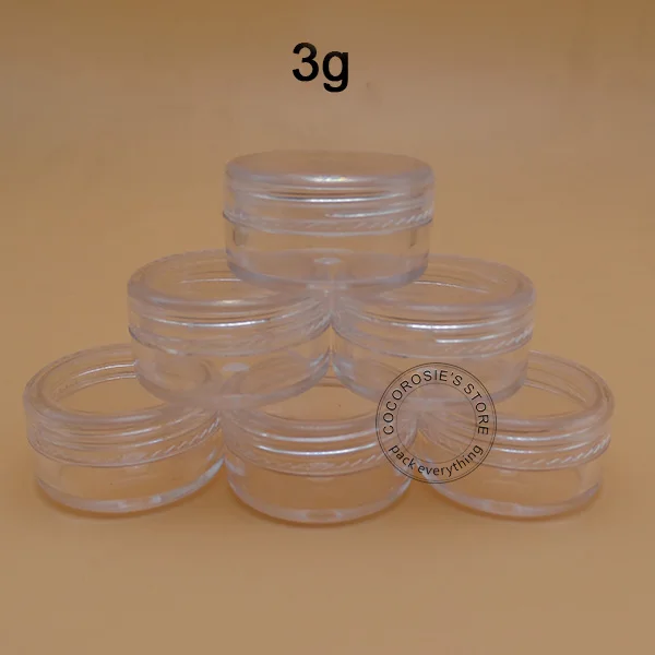 

(300 pieces/lot) 3g empty cosmetic containers round cosmetic jars refillable jars with transparent color sample packaing
