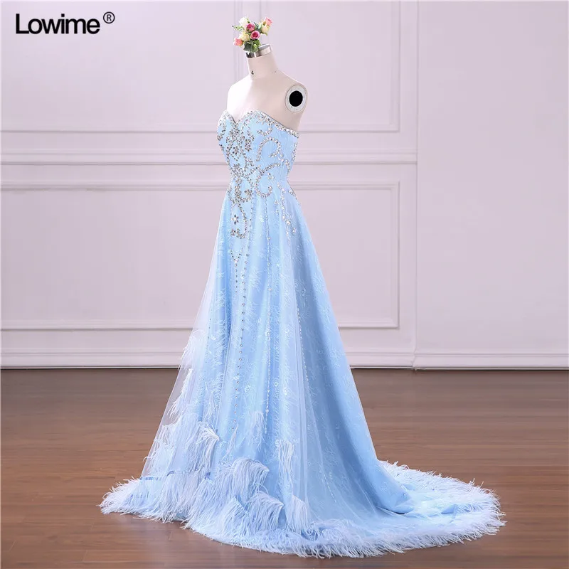 Real Photo A-line Sweetheart Evening Dresses 2018 With Beading Crystal Feather Prom Gowns Custom Made vestido de festa (1)