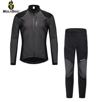 

Wolfbike Winter Sports Thermal Cycling Set Men Waterproof Windproof Fleece Warm Ride Jackets Pants Kit Bike Coat Suit Clothing