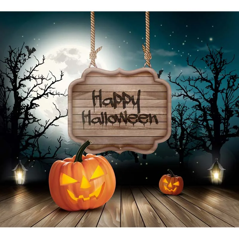 

Custom vinyl cloth happy Halloween night pumpkin photography backdrops for children party photo studio portrait backgrounds