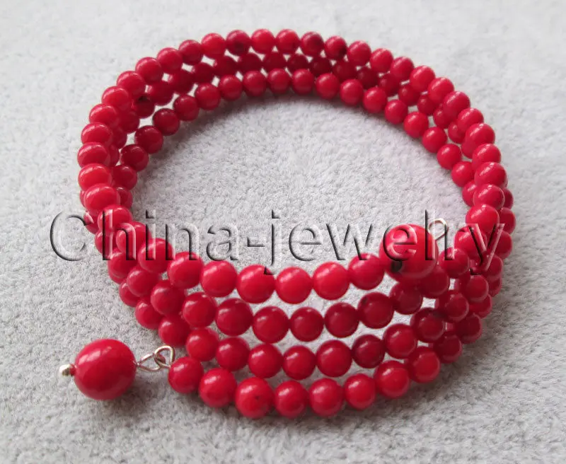 

Beautiful 8" 3row 4-5-7mm perfect round red coral bracelet ^^^e SHIPPING 5.26