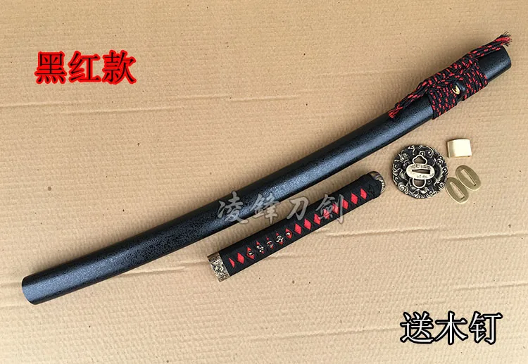 A Set Fittings Tsuba Dragon Guard For Japanese Samurai Sword Katana Accesso+Fish skin And Wood Sheath - Цвет: Алый