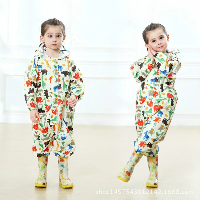 

Cute Animal Baby Jumpsuits Rain Snow Coat Waterproof Polyester Rain Coat Children Windproof Poncho for Kindergarten Student