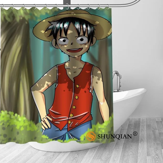 High Quality Custom one piece luffy Shower Curtain Polyester Fabric Bath Curtain Hooks Mildew