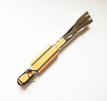 

New 3pcs 15'' Stainless steel BBQ Tool Set w/ Bamboo Wood Handle Outdoor Barbecue Spatula Tong Fork Grill BBQ Accessories