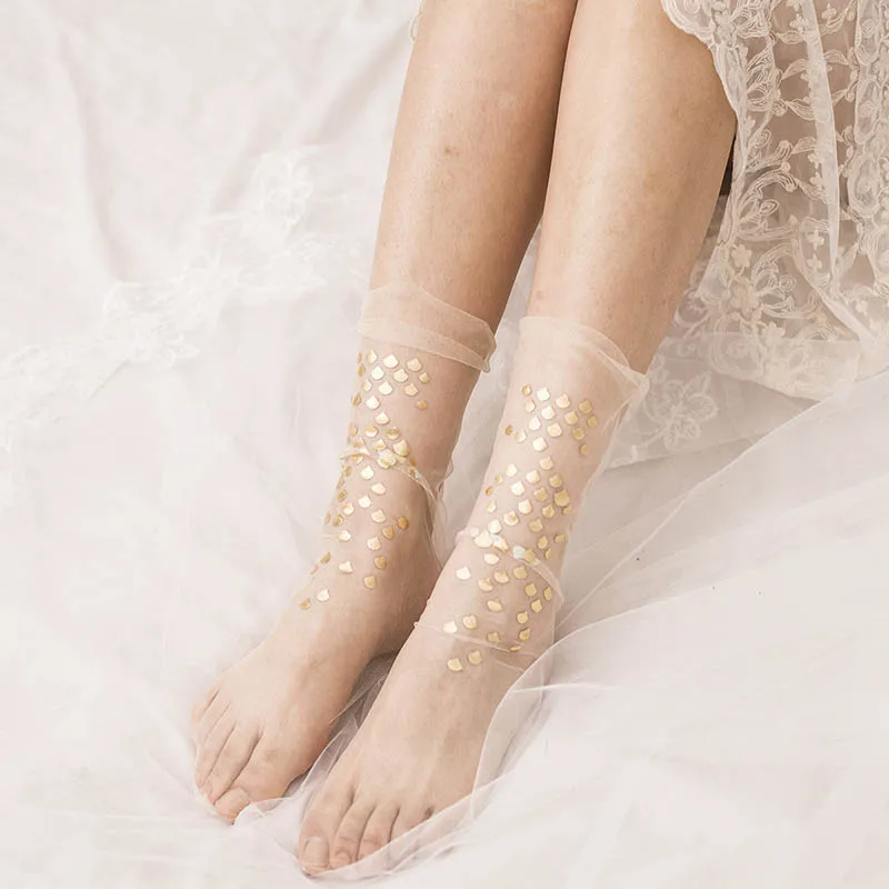 [WPLOIKJD] прозрачные носки ручной работы; блестящие разноцветные сетчатые носки с блестками в виде русалки; ультратонкие женские носки; Новое поступление; Sokken
