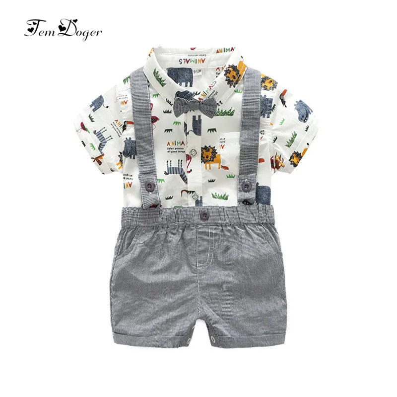 

Tem Doge Newborn Baby Boy Clothes 2017 Summer Infant Boy Clothing Set Short Sleeves Graffiti Shirt Rompers Overalls 2Pcs Outfits