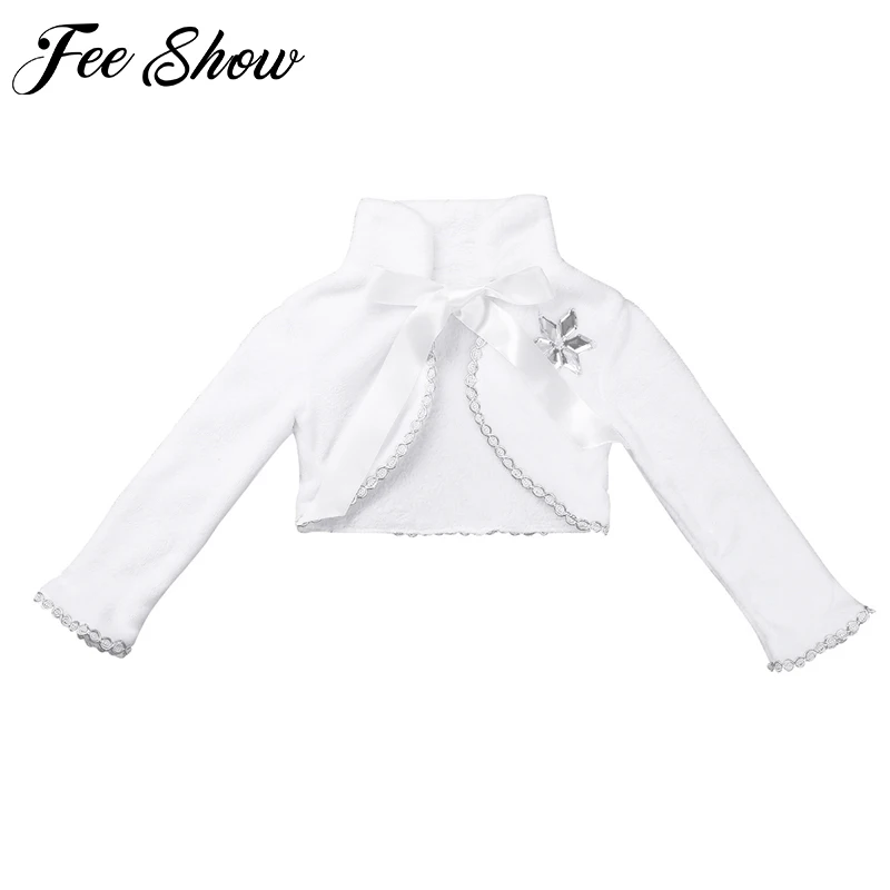 Capas de Pele do Falso Bolero para o Casamento Bonito Mangas Compridas Flor Meninas Capa Inverno Quente Jaqueta Envoltório Crianças Princesa Outwear Cabolsa