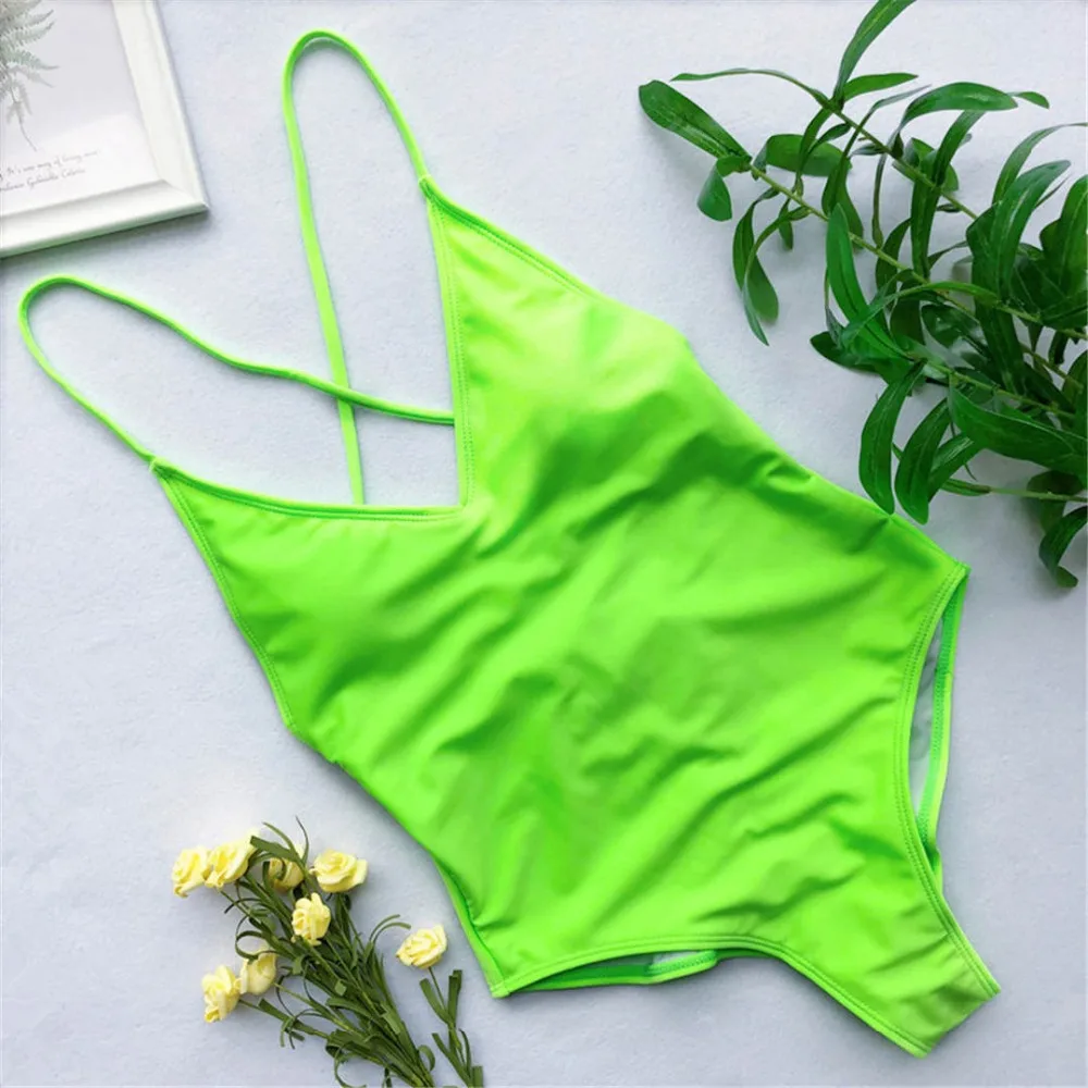 Неоновый зеленый сексуальный цельный купальник с v-образным вырезом, женский купальник, женский купальник, купальный костюм, купальник, монокини V543G