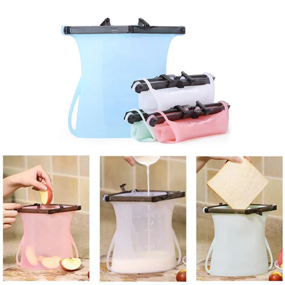 

Reusable Food Silicone Storage Bag Sealer Fruit Vegetables Meat Milk Storage Bags Containers Refrigerator Kitchen Organizer