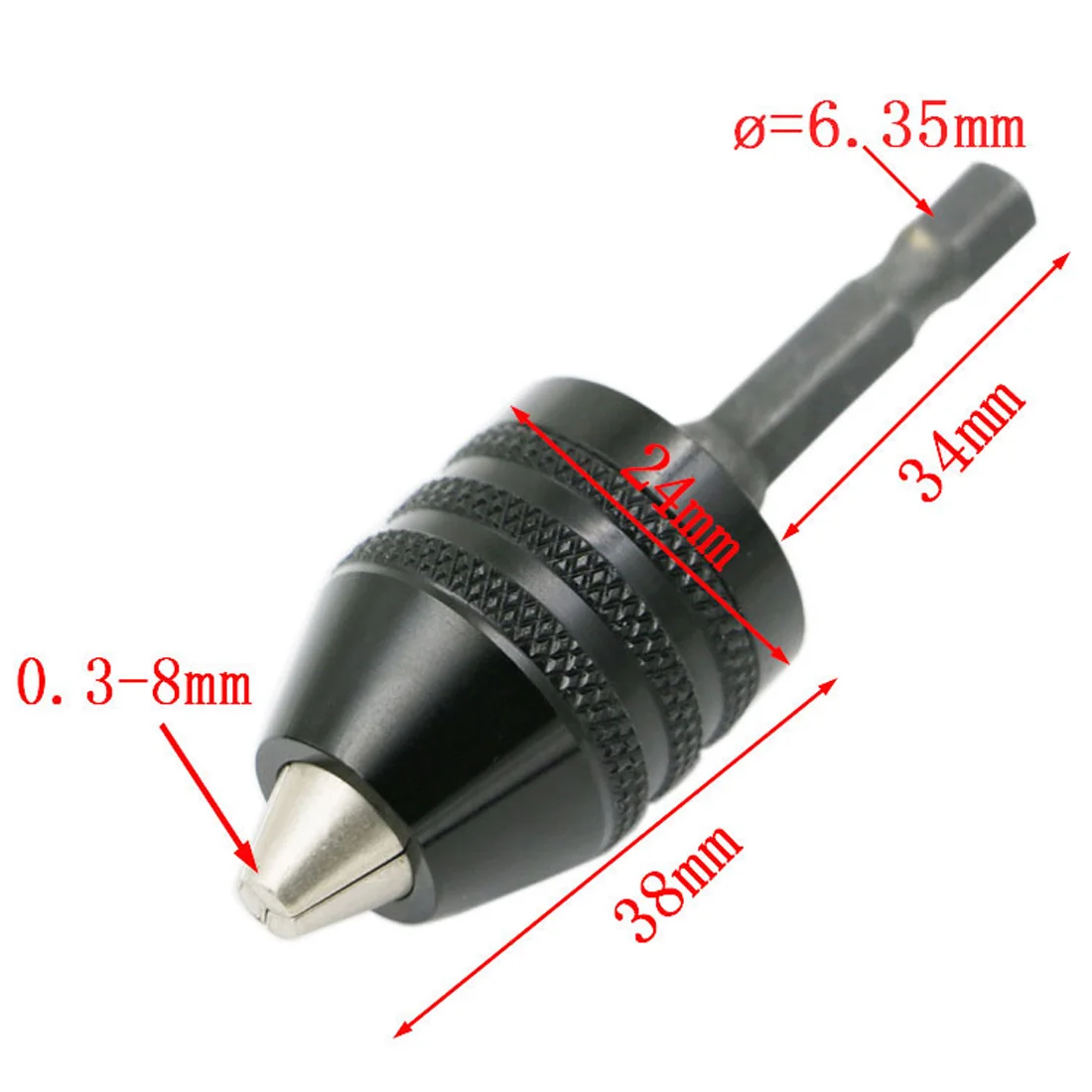 

1pc 0.3-8mm Black Keyless Drill Chuck Screwdriver Impact Driver Adaptor 1/4" 6.35mm Hex Shank Drill Bits Diameter Power Tools