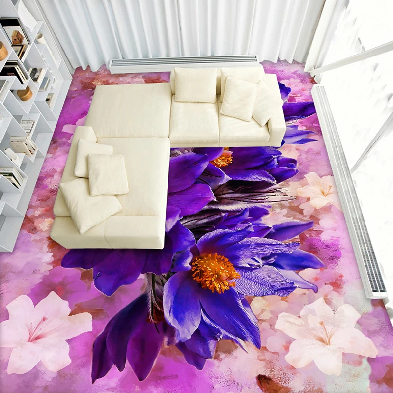 

Custom 3D Floor Mural Wallpaper Flower 3D Stereoscopic Floor Mural Painting Living Room Bedroom Sticker Waterproof Self-adhesive