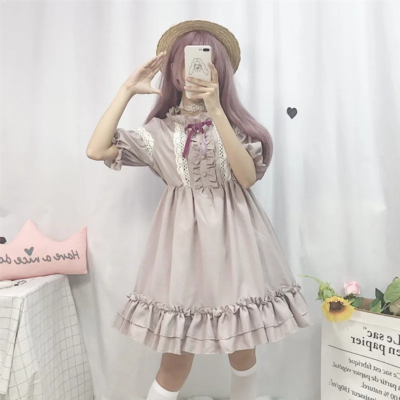Kawaii, платье в японском стиле Лолиты, платье для женщин, мягкое, для девочек, милое, грибковое, кружевной фонарь, рукава, платье феи
