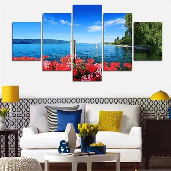 

Unframed 5 Pieces Art Pictures Coastal Flower Willow Decor Modern On The Wall Printed Canvas Pictures Wall Paintings