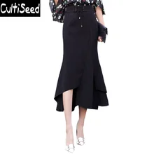 Женская Корейская Весенняя Асимметричная обтягивающая юбка на шнуровке женская элегантная для работы в офисе высокие длинные юбки с разрезом одежда