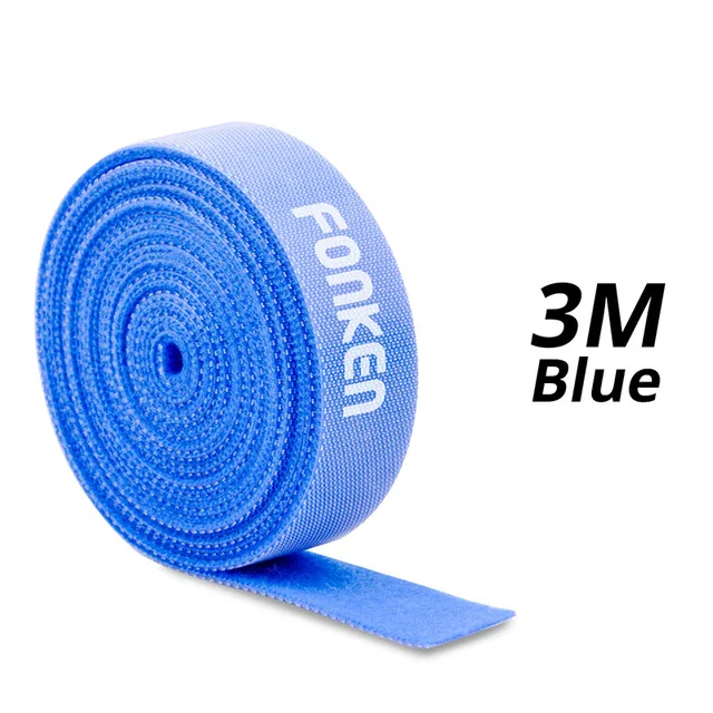 FONKEN USB Cable Winder Cable Organizer Ties Mouse Wire Earphone Holder PC Cord Free Cut Cable Management Hoop Tape Protector 3m Blue Velcro