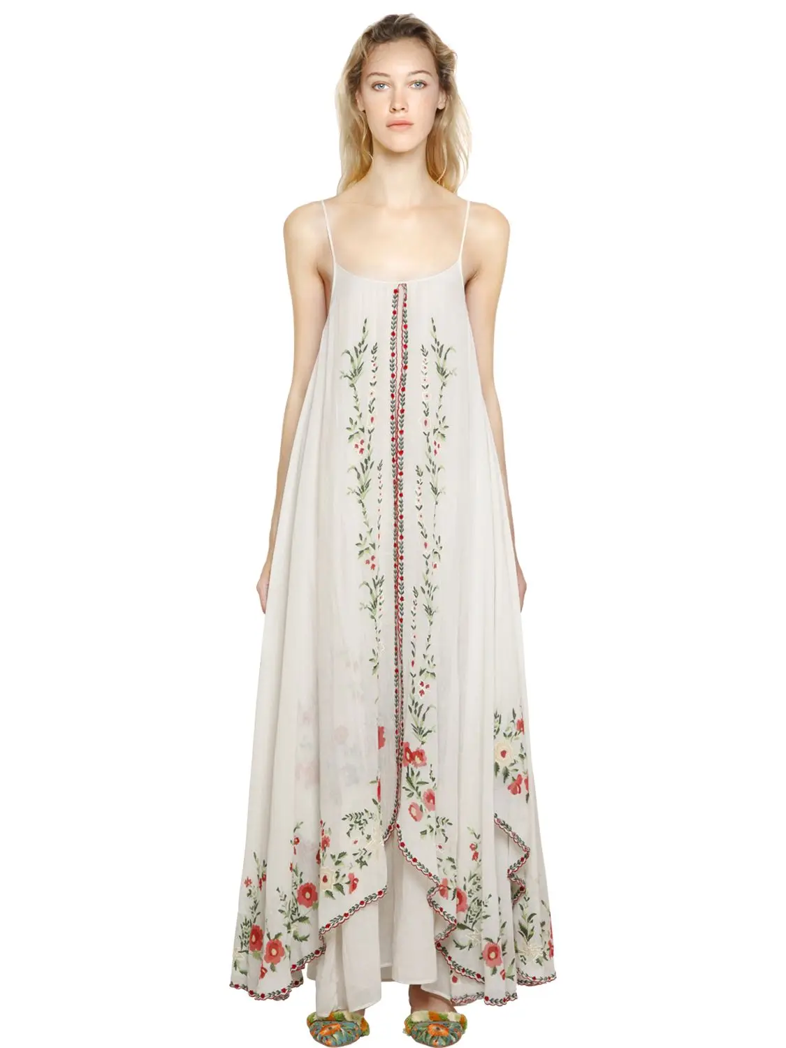 Jaatie Регулируемый Бретели для нижнего белья летние платья Floral Embroidered Maxi платье рябить подол бохо платье vestidos 2017 Для женщин одежда