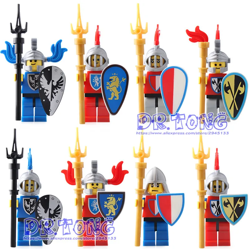 

DR.TONG Singe Salel Medieval Castle Heavy Armor Knight with Weapons Knight King Figures Mini Building Blocks Bricks Toys 9819
