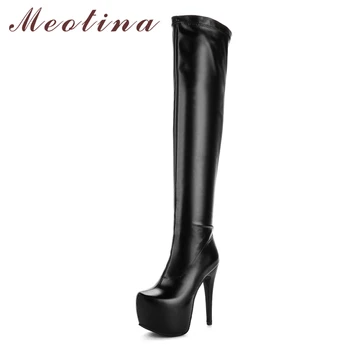 

Meotina Women Shoes Winter Over the Knee Boots Sexy Stiletto Heel Long Boots Zipper Platform Super High Heel Boots Big Size 3-12