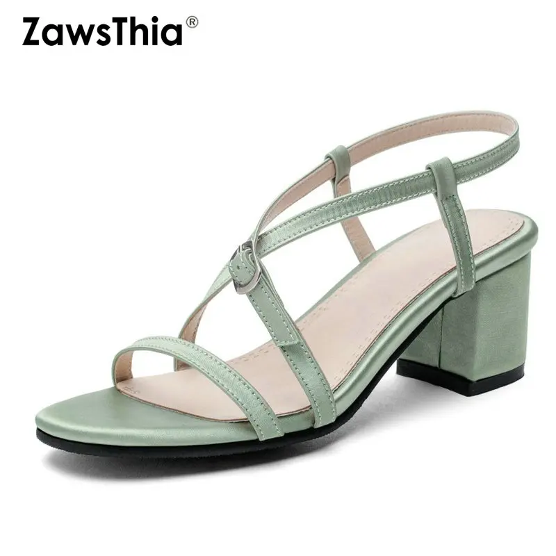 

ZawsThia 2019 summer green orange open toe cross strap bandage sexy woman square high heels woman wedding shoes ladies sandals