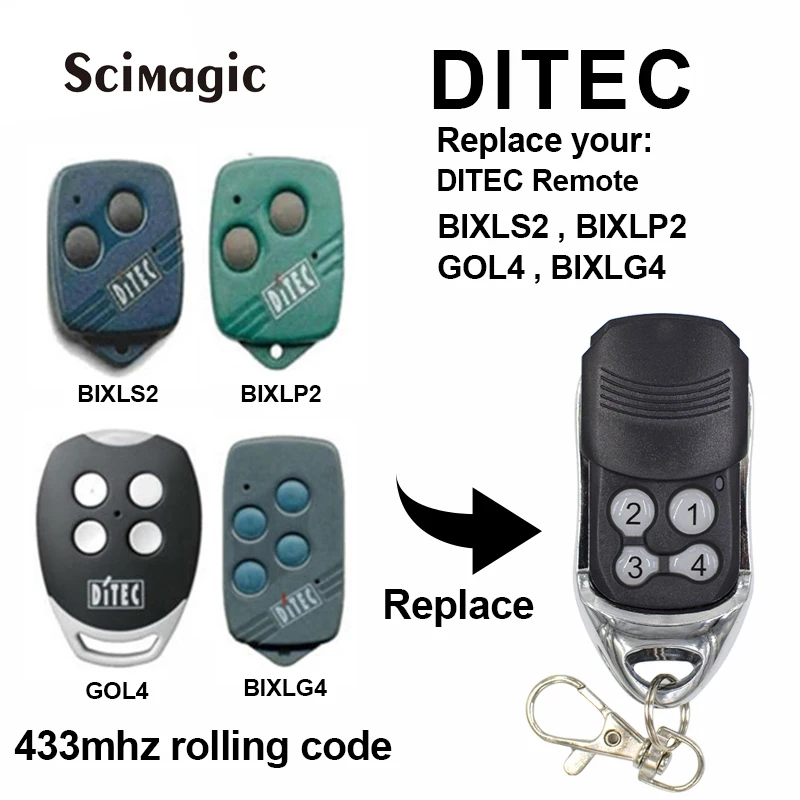 DITEC-control remoto de garaje BIXLS2 BIXLP2 GOL4 BIXLG4, abridor de código fijo, 433MHz y Ditec GOL4C