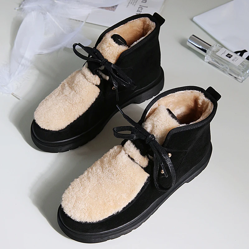 En Designer Chaussures Bottes brown up De Loisirs Neige Appartements Marque Daim Véritable Cuir Femmes Court Chaussons Confortable Cheville Black Dentelle 1PtqwwS