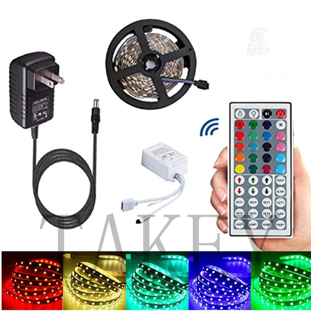 

5m Waterproof 5050 RGB 60 LED strip light 44 key Light Remote control Power 12V3A Adapter Fita Ribbon Lamp led strip Full set