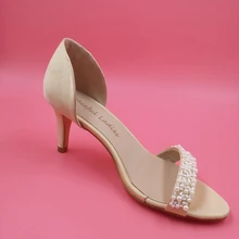 Real Image Beige Summer Style Sandal For Women T-straps Stilettos Shoes Women Large Size US14 Wedding Shoe Chaussure Femme No PS