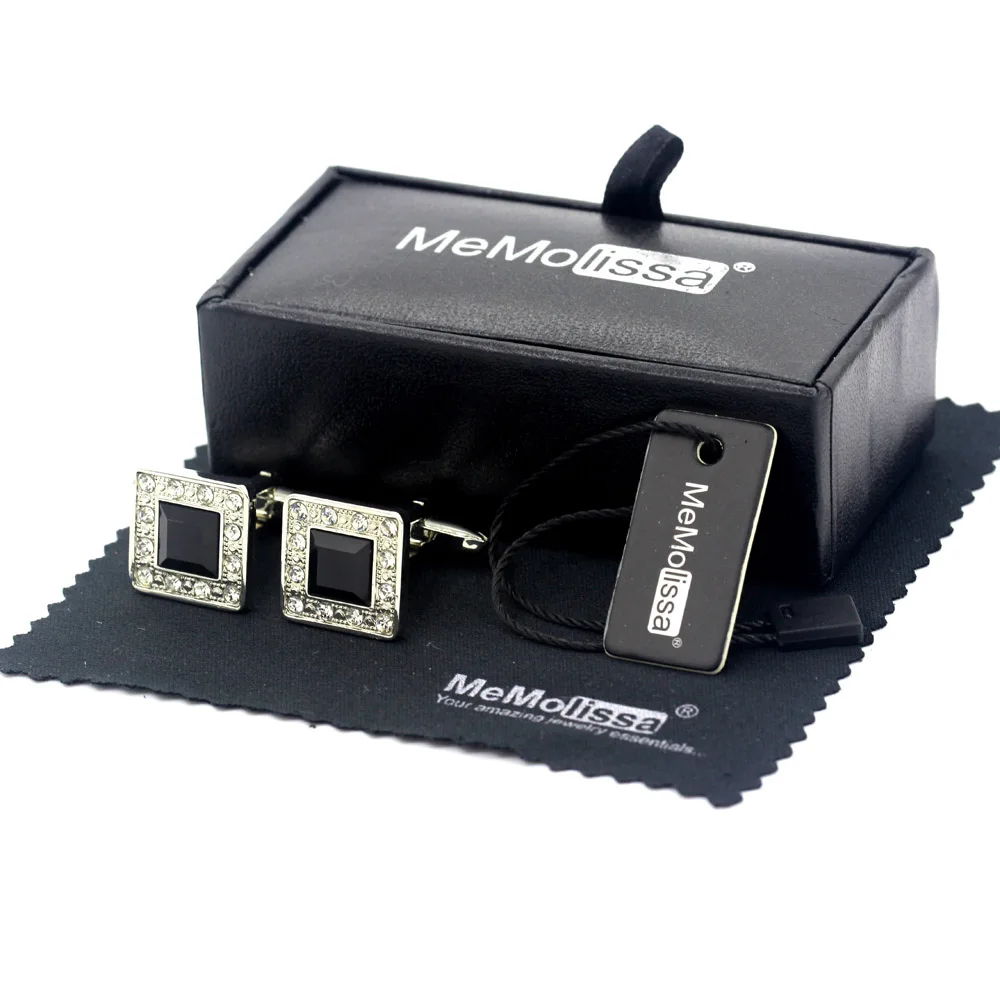 MeMolissa Display Box Cufflinks Luxury Crystal Silvery Black White for Men Free Tag &amp Wipe Cloth Hot Sale Wholesale | Украшения и