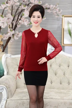 

Spring Women Knit Blouse Sexy Hollow Sleeve Tops Lace Blouse Shirt