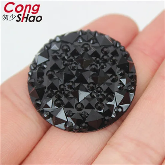 Cong Shao 30 шт 30 мм большая круглая форма смолы Стразы аппликация с камнями и кристаллами драгоценные камни плоские с оборота для костюма пуговицы для рукоделия YB782 - Цвет: Black