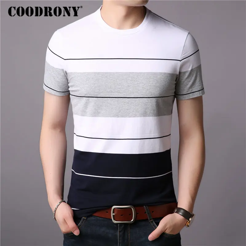 

COODRONY T Shirt Men Short Sleeve T-Shirt Men Striped Cotton Top 2019 Summer New StreetWear Casual O-Neck Tee Shirt Homme S95009