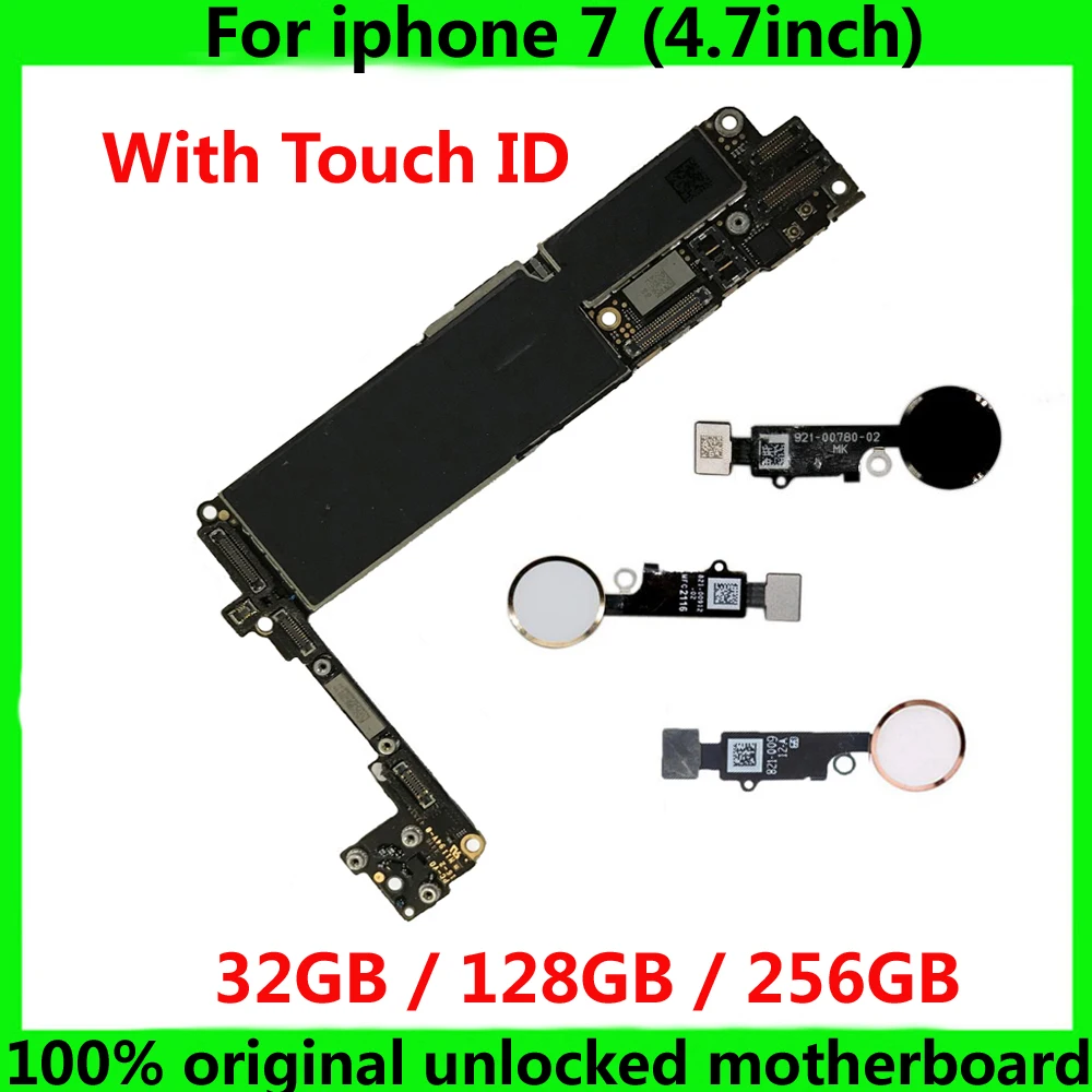 

100% Original For iphone 7 motherboard with / without Fingerprint unlocked mainboard IOS system logic board 32gb 128gb 256gb
