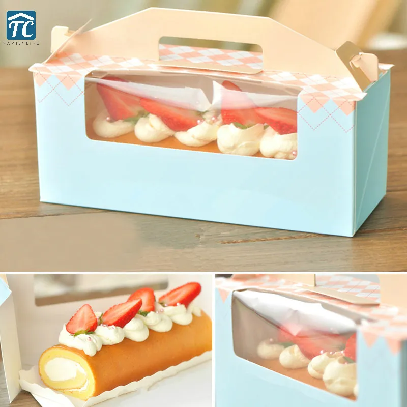 

5pcs Cake Box Packaging Wedding Favor Gift Christmas Candy Party Cake Dessert Paper Wrap Portable Cake Roll Boxs Storage