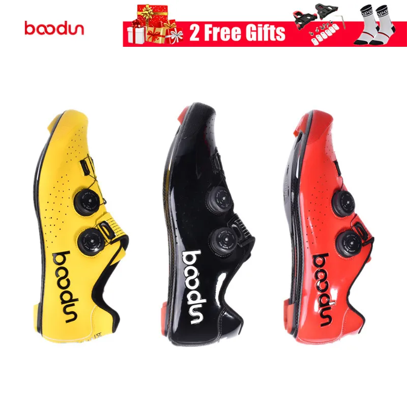 Zapatos de ciclismo Boodun para hombre, zapatos de bicicleta de carretera con suela de fibra de carbono, zapatos transpirables con autobloqueo para bicicleta de carreras y ciclismo tacos